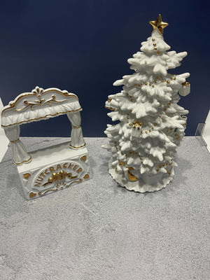 White Ceramic Christmas Tree and Nutcracker Arch Figurine - Image 1 of 9