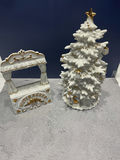 White Ceramic Christmas Tree and Nutcracker Arch Figurine - thumbnail 1 of 9