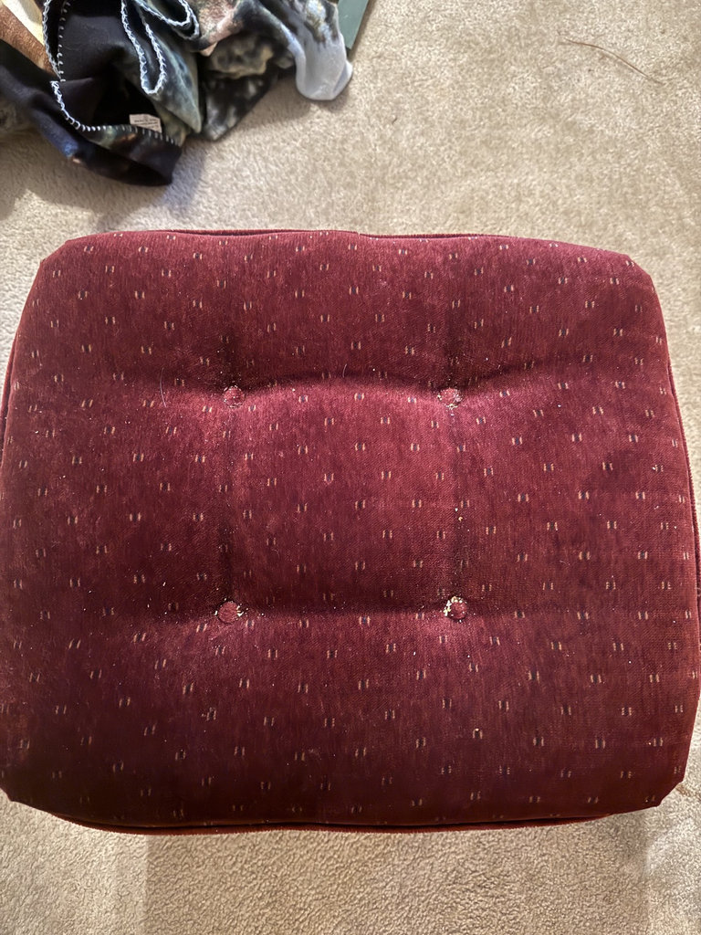 Wooden glider chair with matching burgundy tufted ottoman - image 9 of 12