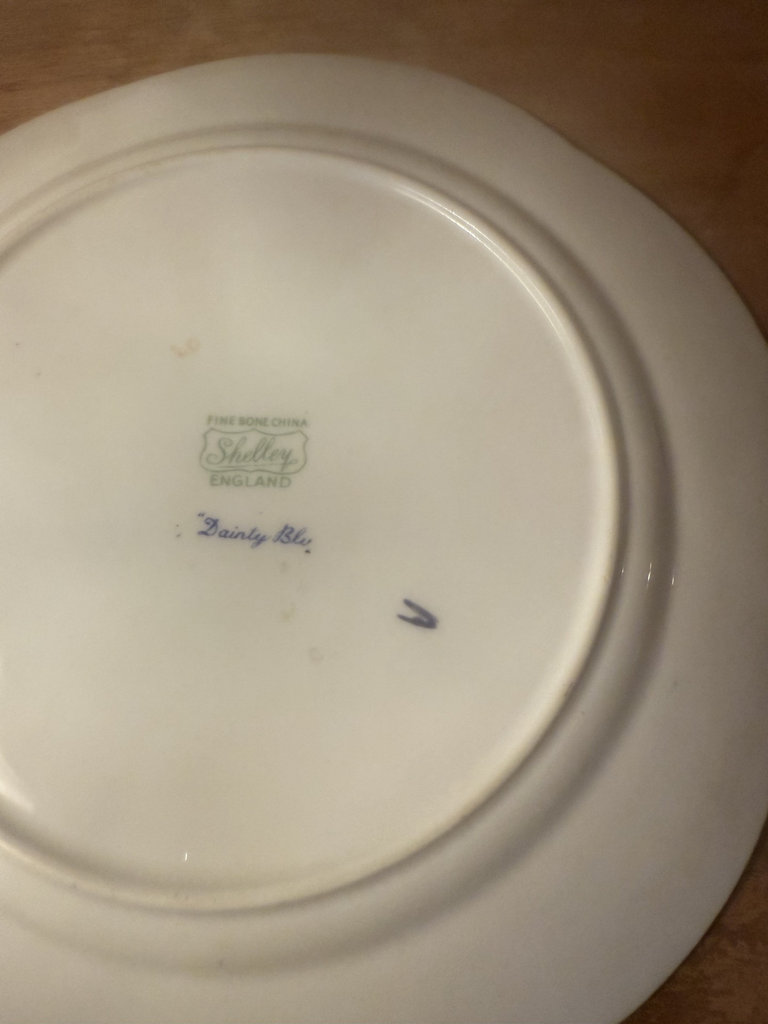 Blue and white Shelley bone china teacup with saucer and platter - image 6 of 7
