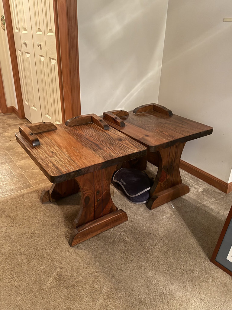 Pair of rustic wooden end tables - image 1 of 8