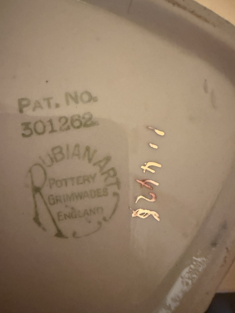 Rubian Art Blue and White Floral Ceramic Pot with Lid and Depression glass Pink Etched Glass Covered Dish - image 6 of 7
