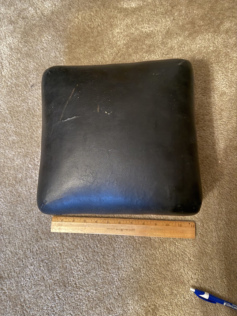 Square black leather-top stool with wooden ball feet - image 9 of 9