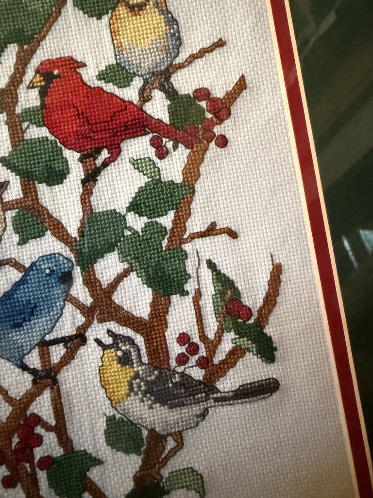 Framed cross-stitch birds on a tree - image 4 of 8