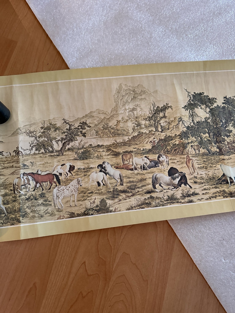 Hundred Horses scroll painting with Giuseppe Castiglione references - image 1 of 5