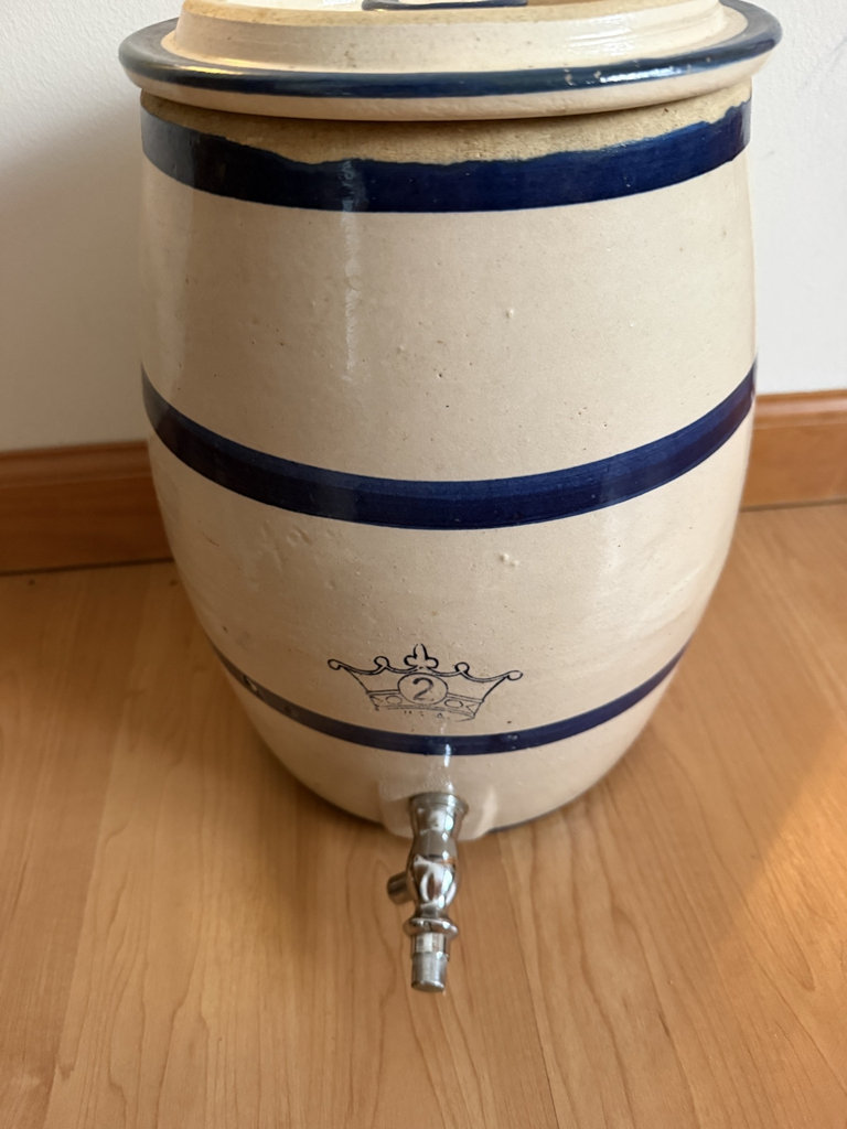 Ceramic barrel crock with spigot - image 1 of 2