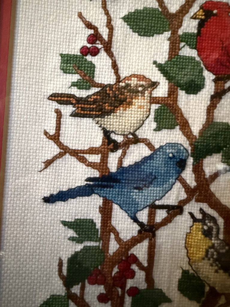 Framed cross-stitch birds on a tree - image 3 of 8