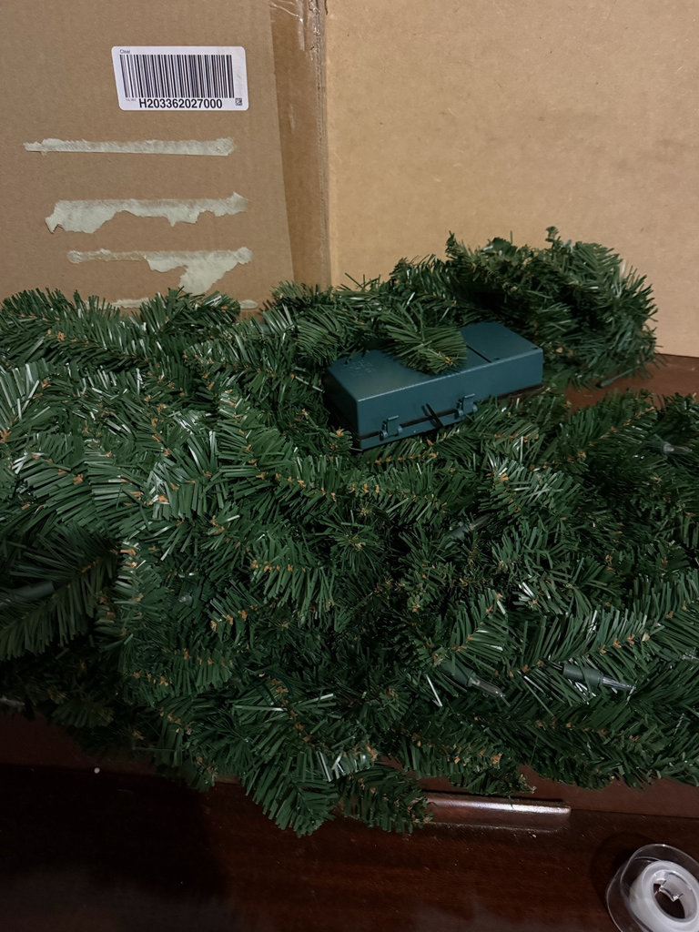 Green artificial garland with lights and storage boxes - image 1 of 5