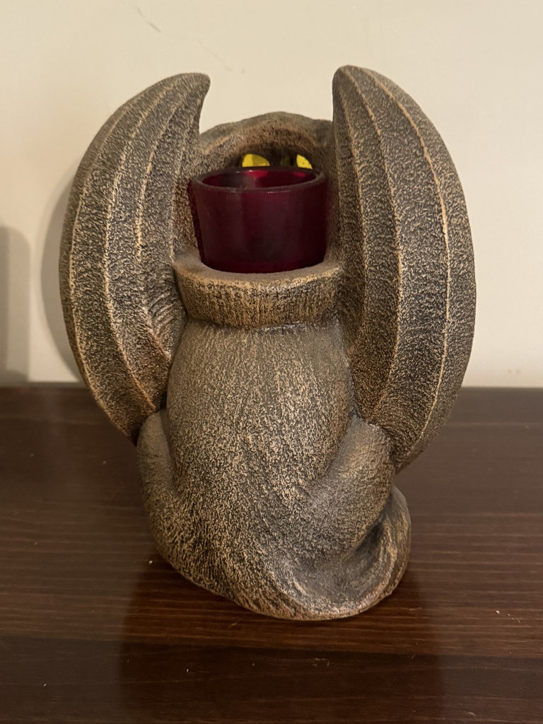 Winged Gargoyle Sculpture with Red Glass Center - image 2 of 9
