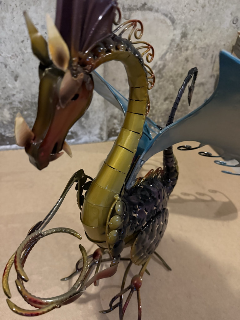 Metal dragon sculpture with blue wings - image 2 of 5