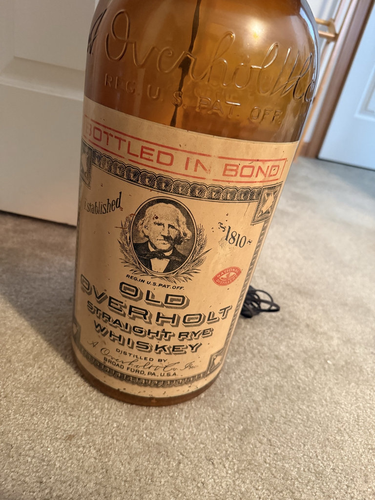 Old Overholt Whiskey Bottle Lamp with Burlap Shade - image 2 of 7