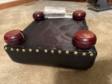 Square black leather-top stool with wooden ball feet - thumbnail 4 of 9