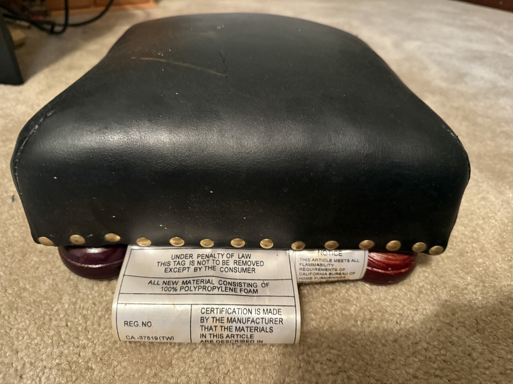 Square black leather-top stool with wooden ball feet - image 1 of 9