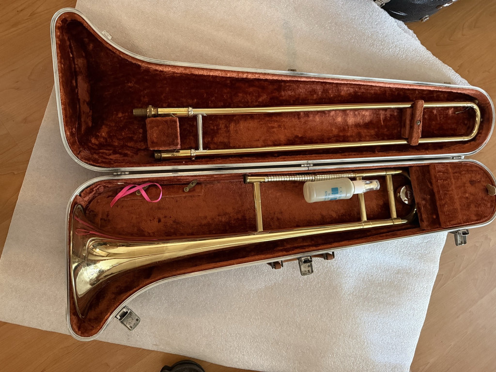 Brass trombone in a brown plush-lined case - image 1 of 7