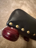 Square black leather-top stool with wooden ball feet - thumbnail 7 of 9