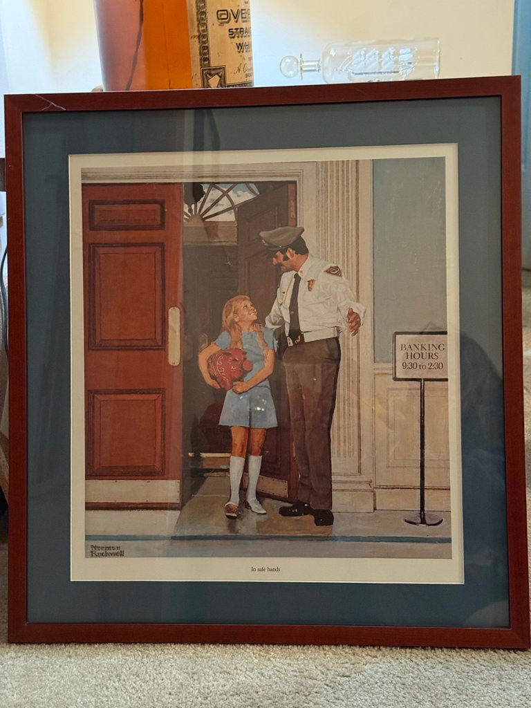 Framed Norman Rockwell Print 'In Safe Hands' with Auction Lot Card - image 4 of 8