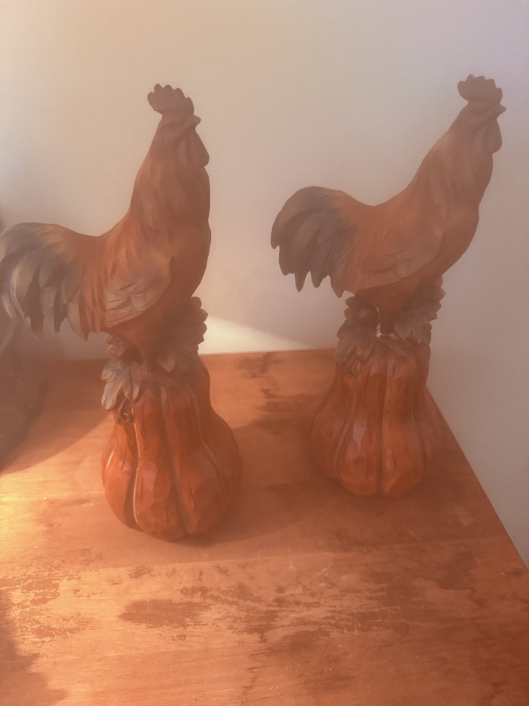 Brown ceramic rooster figurines with a white Vienna Austria porcelain piece - image 4 of 10