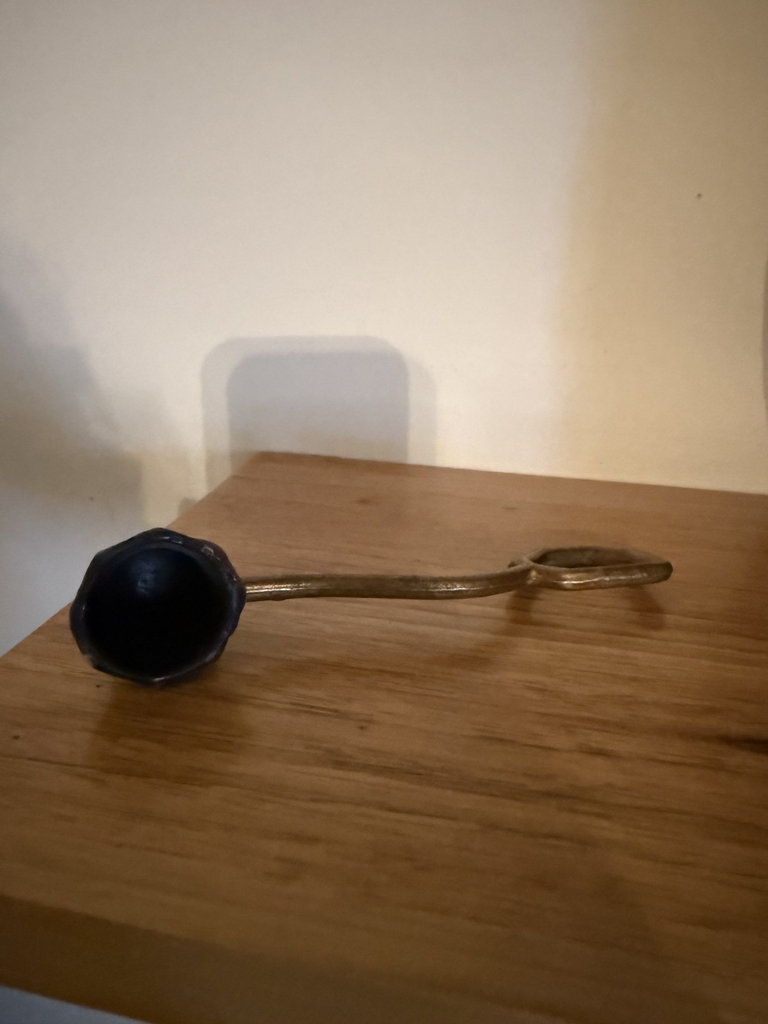 Two metal candlesticks with candles and two candle snuffers - image 2 of 6