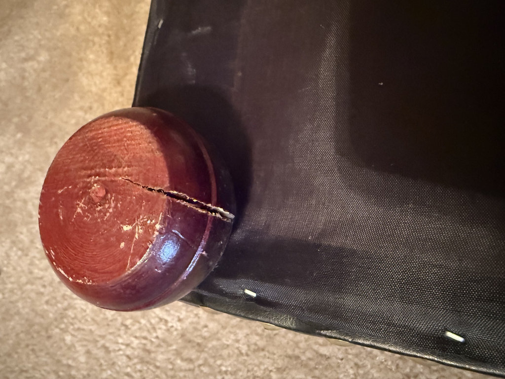 Square black leather-top stool with wooden ball feet - image 3 of 9
