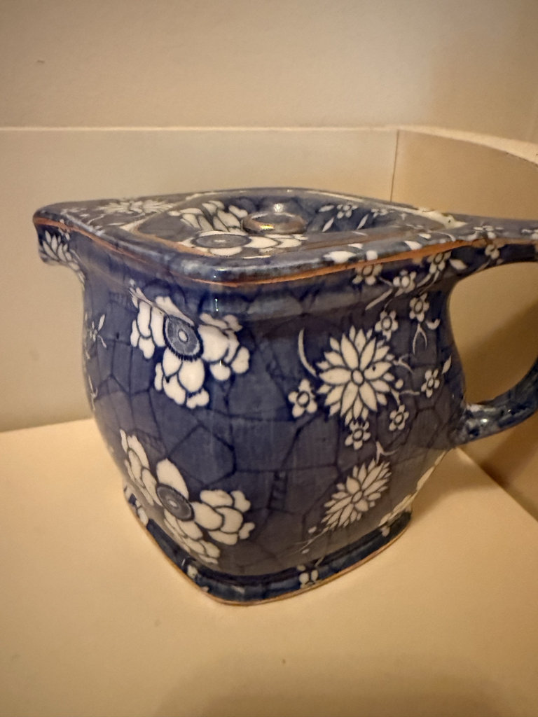 Rubian Art Blue and White Floral Ceramic Pot with Lid and Depression glass Pink Etched Glass Covered Dish - image 4 of 7