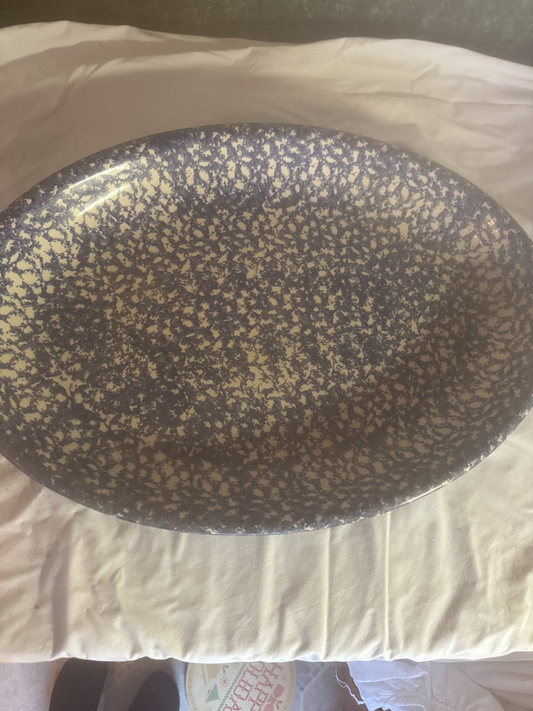 Roma Bowl Vintage blue speckled ceramic bowl and matching platter - image 2 of 9