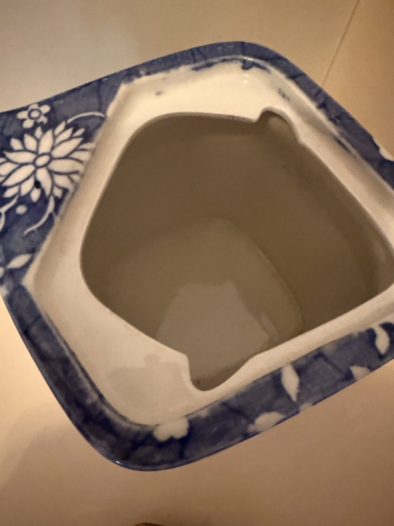 Rubian Art Blue and White Floral Ceramic Pot with Lid and Depression glass Pink Etched Glass Covered Dish - image 5 of 7