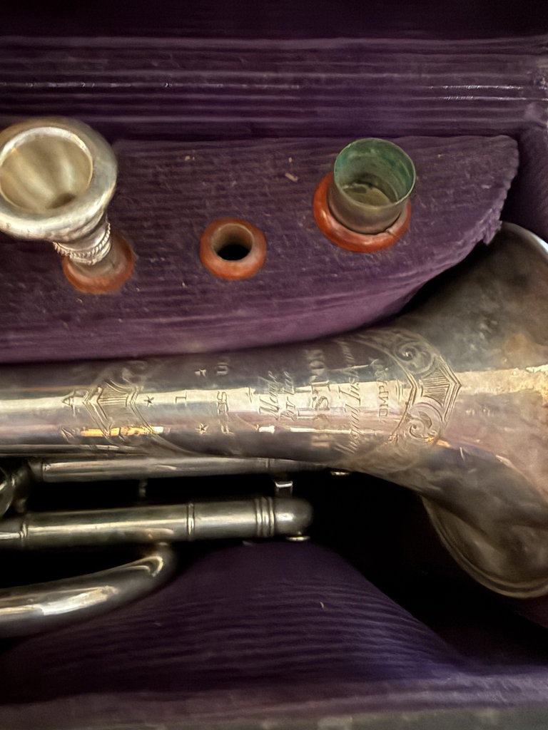 Boston Cornets Antique silver-plated cornet with engraved bell in a hard case - image 2 of 7