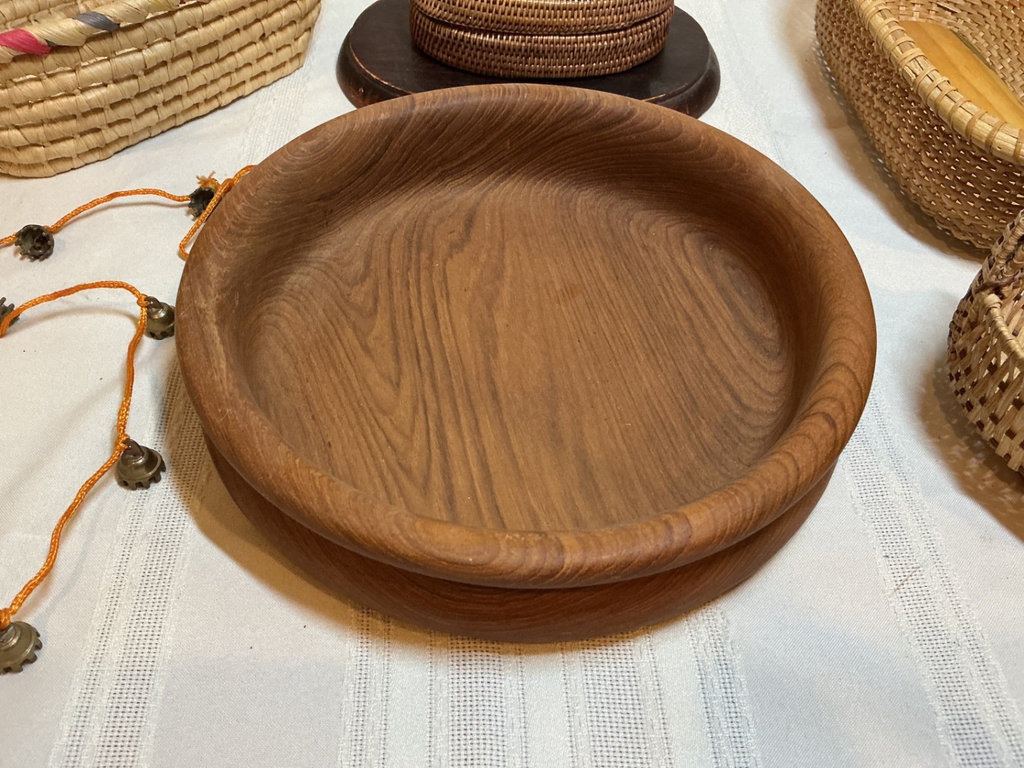 Woven baskets, teak wooden bowl - image 4 of 7