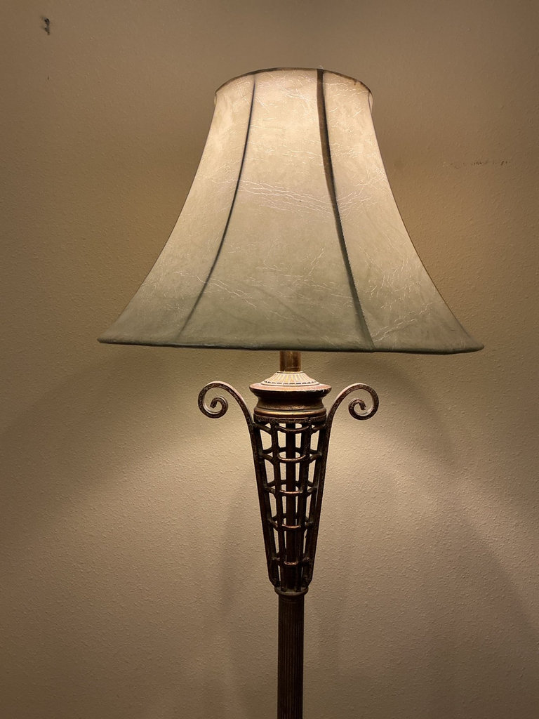 Floor lamp with decorative metal base and fabric shade - image 3 of 6