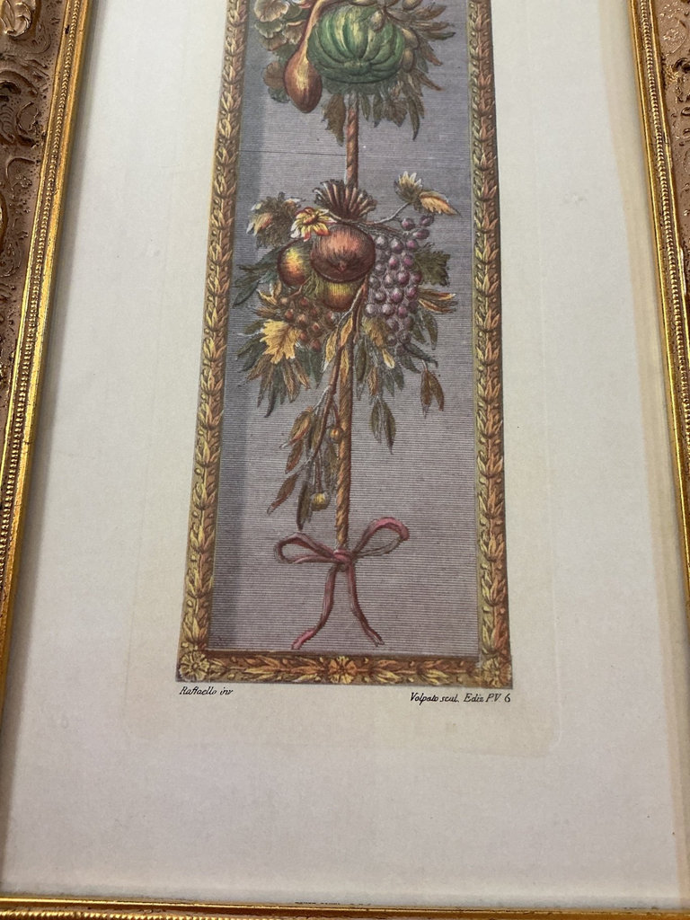 Pair of tall fruit still-life prints in ornate gold frames - image 5 of 5