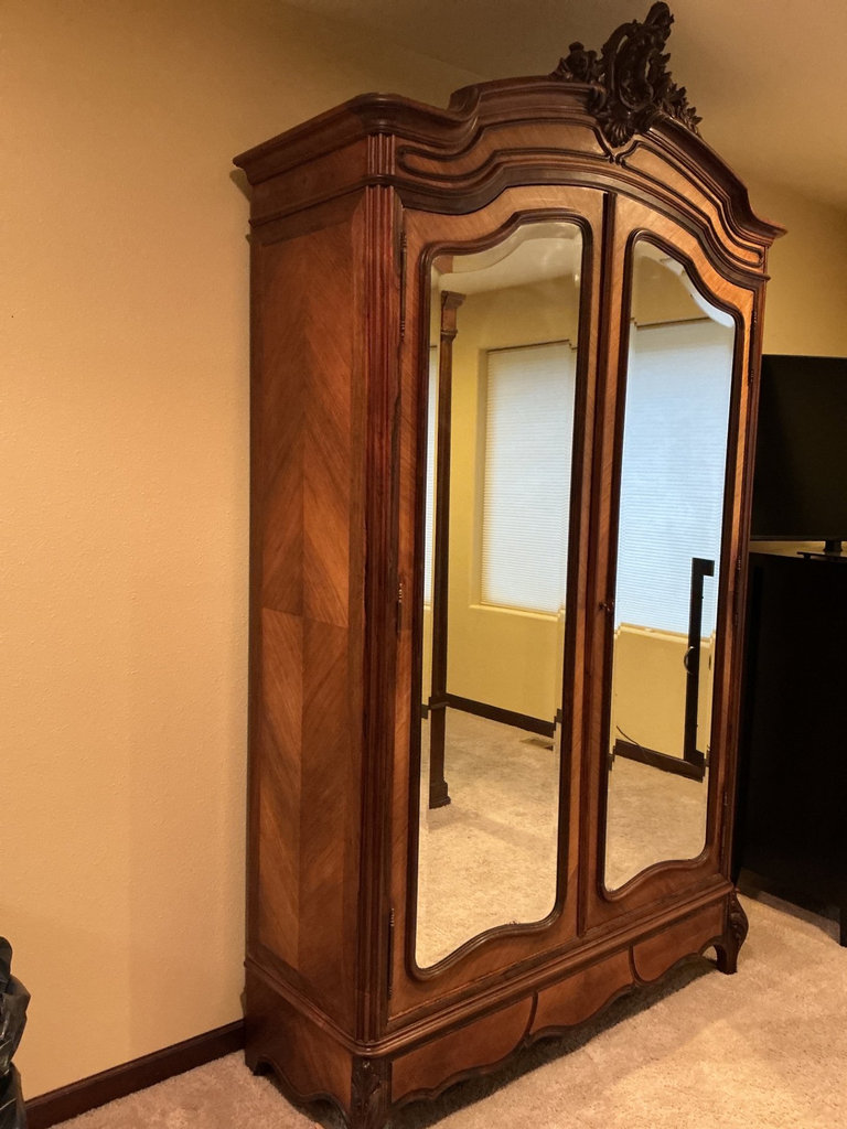 Vintage, Louis XV Style, carved wooden armoire with mirrored doors - image 2 of 9