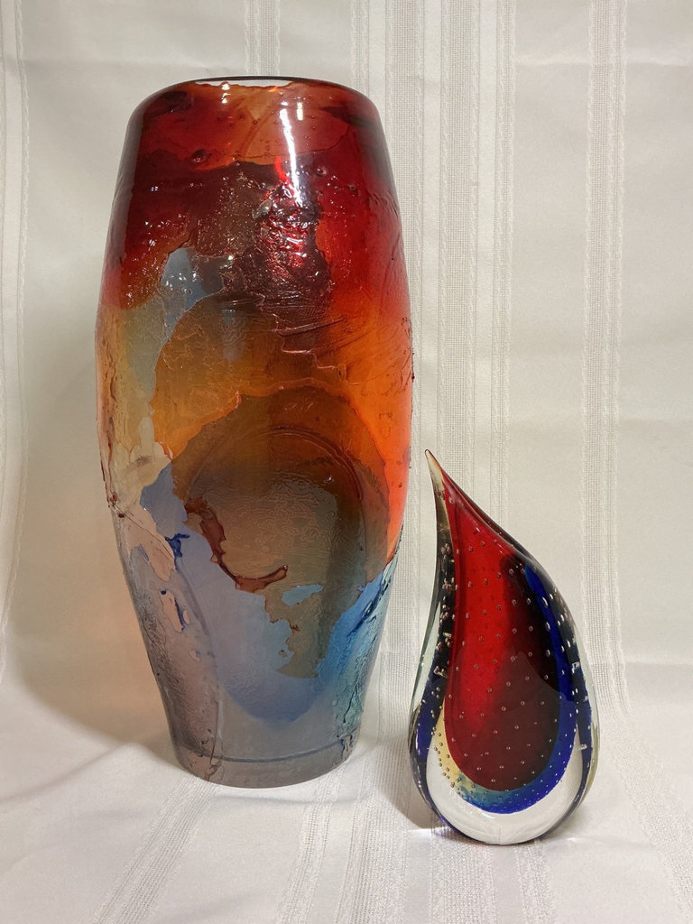 Two hand blown multicolored art glass vases  - image 2 of 5