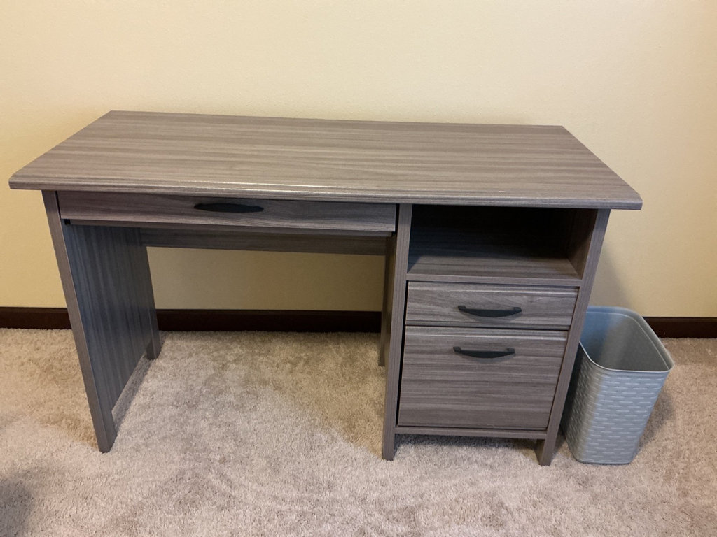Gray desk with Orange swivel Office chair - image 3 of 4
