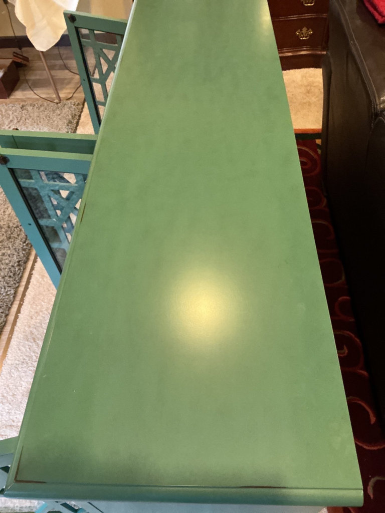 Teal-green lattice-door cabinet - image 4 of 6