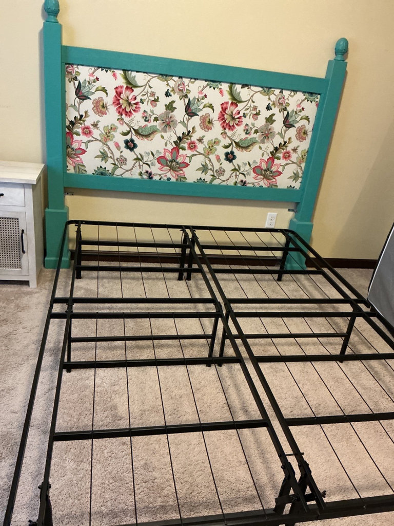 Queen headboard and folding black bedframe  - image 3 of 6