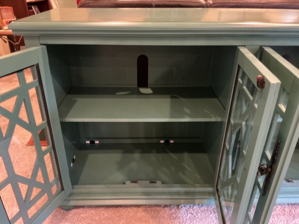 Teal-green lattice-door cabinet - image 2 of 6