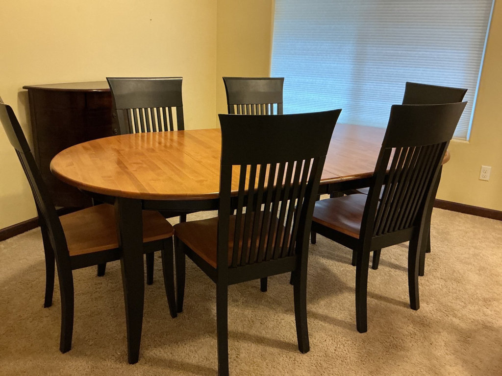Oval dining table with six slat-back chairs - image 1 of 11