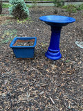 Blue ceramic birdbath with square planter - thumbnail 2 of 4