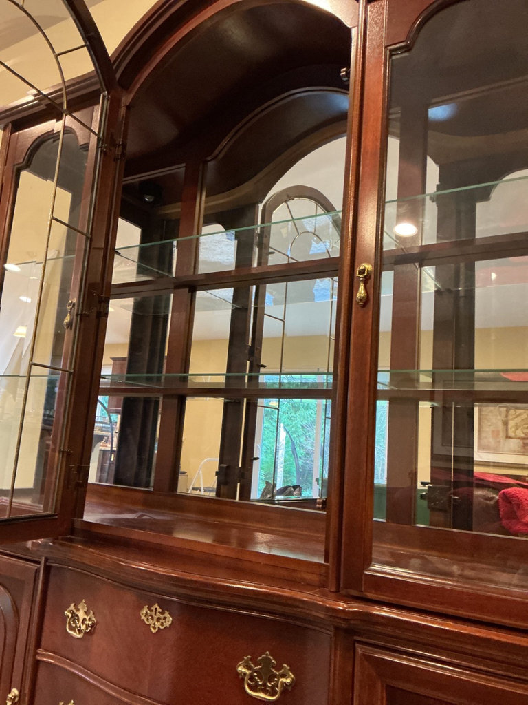 Dark wood china cabinet hutch with glass display and drawers - image 3 of 6