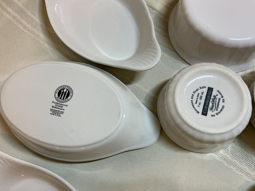 White ceramic bowls, leaf dishes and clear glass serving dishes - image 3 of 5