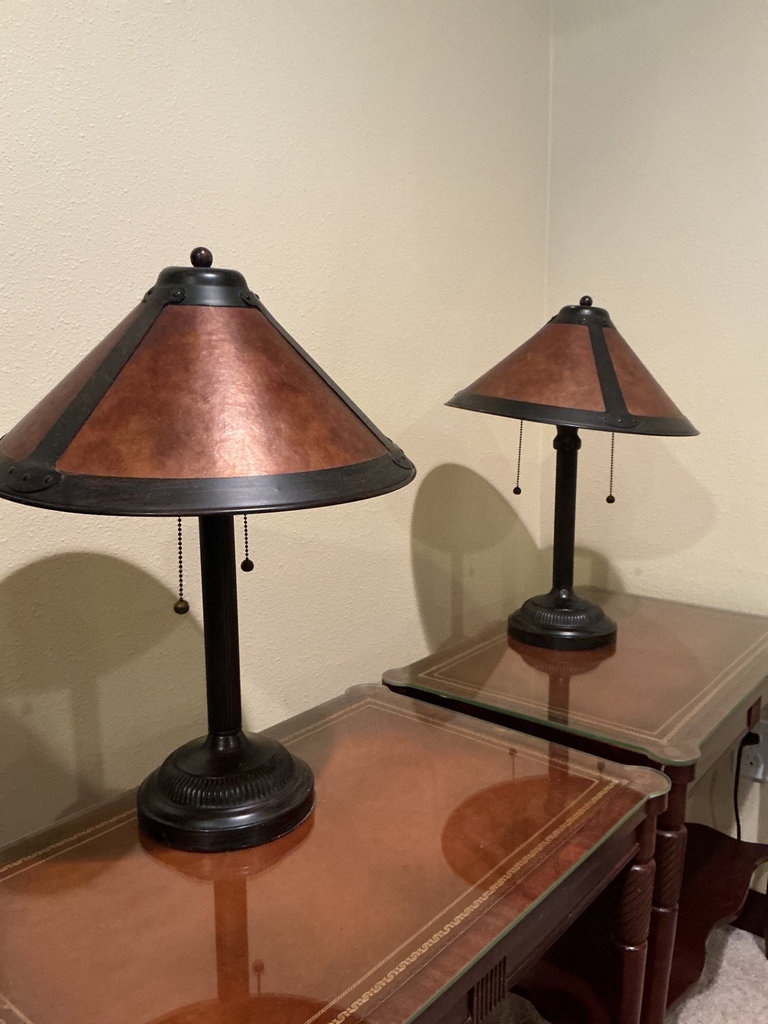 Pair of wooden end tables with lamps - image 2 of 5