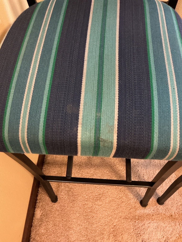 Pair of black metal bar stools with striped upholstery - image 2 of 5