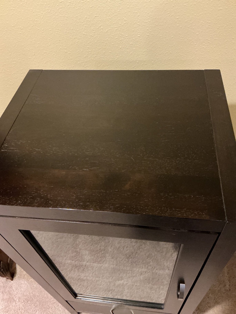 Dark wood display cabinet with glass door and drawer - image 5 of 5