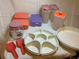Assorted plastic kitchen storage containers and servingware - thumbnail 1 of 6