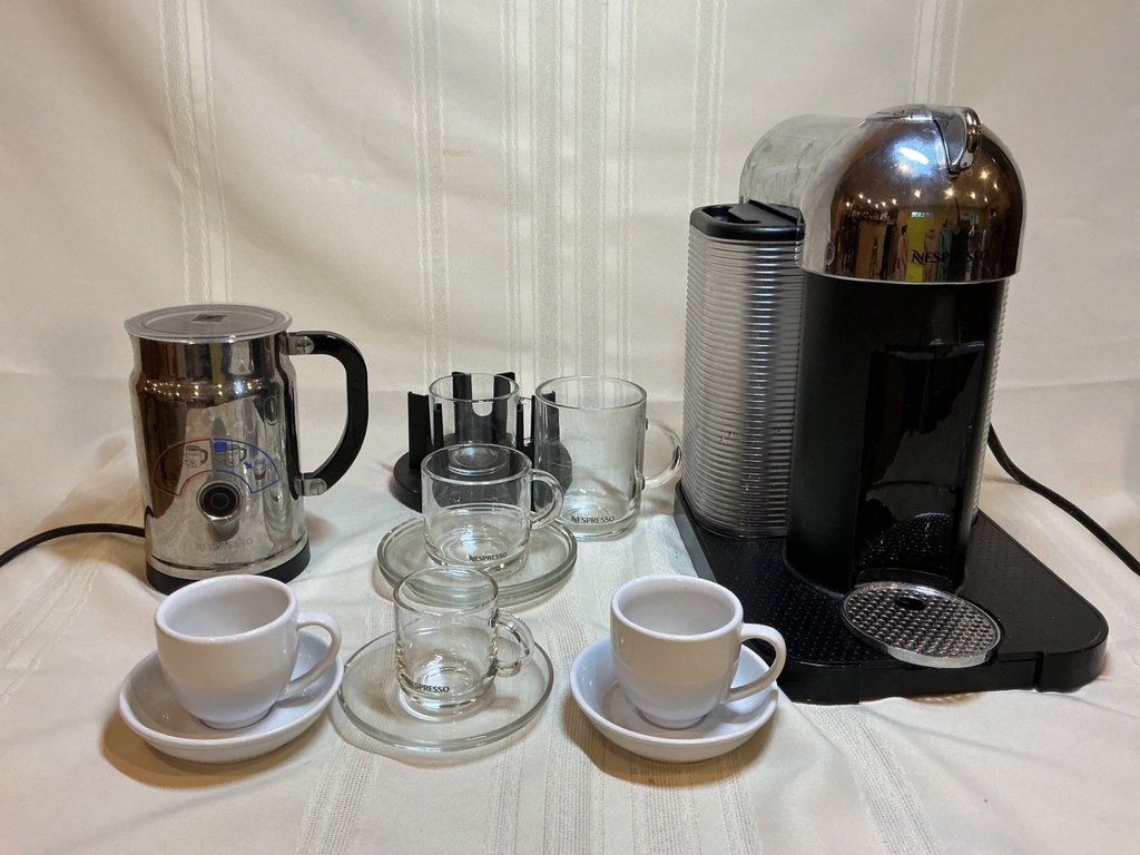 Nespresso espresso machine with electric frother and glassware - image 1 of 5