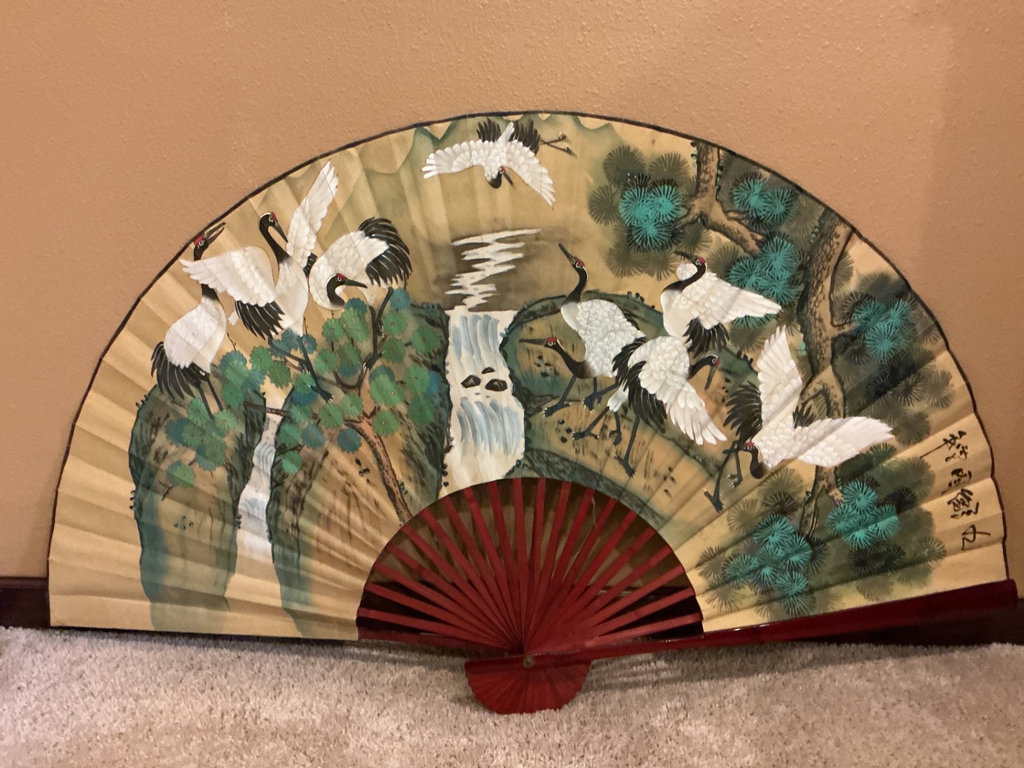 Decorative folding fan and glass vase - image 2 of 5