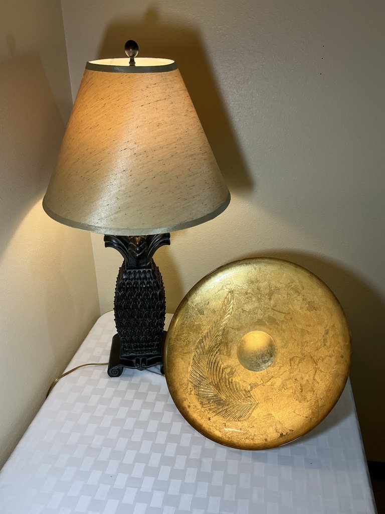 Pineapple-Design Table Lamp and Gold Pedestal Bowl - image 1 of 6
