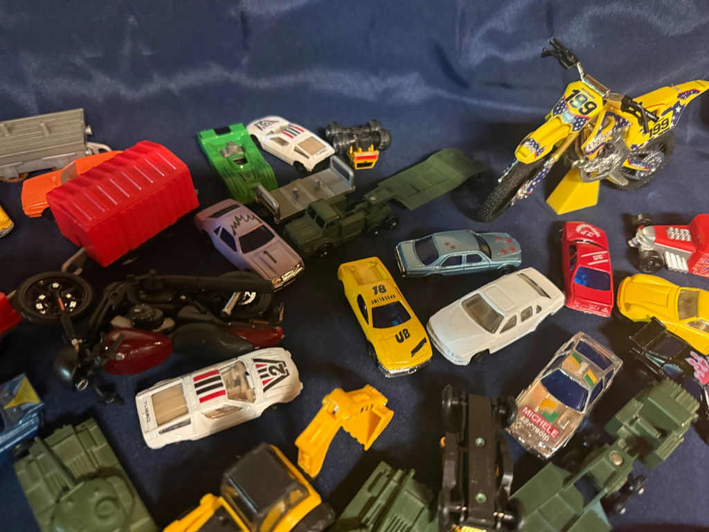 Assorted toy vehicles (die-cast cars, trucks, motorcycles, and military/construction vehicles) - image 3 of 4