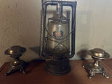 Vintage kerosene lantern with two whiskey decanter stands - thumbnail 1 of 4
