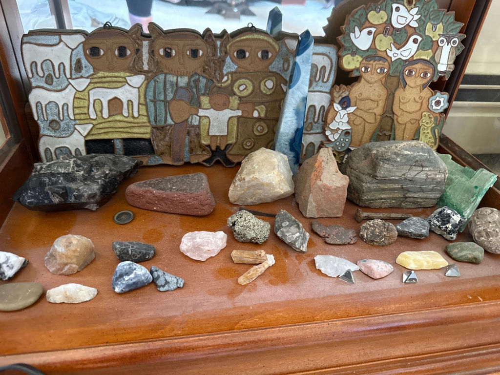 Assorted rocks, minerals, and wooden art pieces - image 1 of 3
